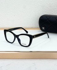 CHANEL 3460 Black Square Eyeglasses Gold Chain Detail 52-17-140 Women picture