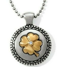 NWT Brighton CHERISHED LUCKY Gold Silver Charm Petite Shamrock Necklace MSRP $48 picture