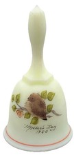 Fenton Custard  Glass Uranium Bell  1980 Bird On Twig Signed V. Gherke picture