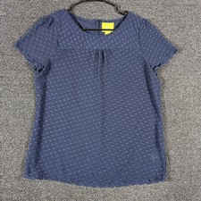 Maeve Anthropologie Navy Swiss Dot Scalloped Hem Short Sleeve Blouse Size 6 picture
