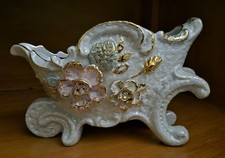 Vintage Mid-Century Japanese Lusterware Wheelbarrow Planter Gold Trim Flow picture
