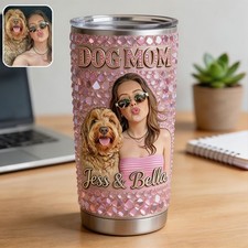 Custom Photo Dog Mom Tumbler Personalized Name Pet Lover Gift Cup picture