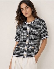 NWT New $149 Talbots Women’s Cotton Tweed Blue Cardigan Sweater Jacket L picture