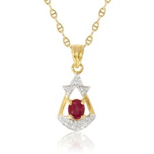  0.48ct Ruby Pendant Diamond Jewelry 18K Gold Yellow Charm Vintage Retro Design picture