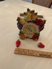 VINTAGE JAPAN TILSO CERAMIC 8” WALL POCKET VASE - Cuckoo clock  w/fruit picture