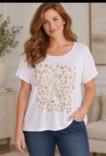 NWOT Chico’s Zenergy Size 2 White Gold Leopard Cheetah Graphic Top XL picture