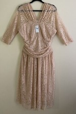 Kiyonna Women's Dress Sz 1X Lace (14/16) Peach Midi Length Cocktail Half Sleeve picture