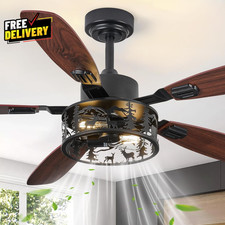 Farmhouse Rustic Ceiling Fan with Light Deer Bear Design picture