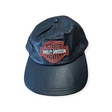 VINTAGE Harley Davidson Hat Cap Mens Black Leather Motorcycle Moto Adjustable picture