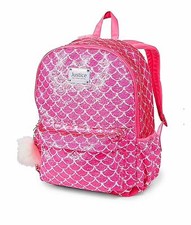 Justice Girls Pink Mermaid Scale Flip Sequin Full Size School Backpack picture