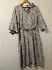 READ Vtg 1930's Womens Sz XL Black White Cotton Floral Day Dress Ruffle Sleeve picture