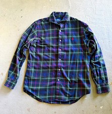Vintage Polo Ralph Lauren Plaid Button Up Shirt Large Blackwatch Red Pony L picture