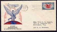 1938 6c National Airmail Week Eagle & Shield - PAVOIS Planty C23-33b FDC TJ697 picture