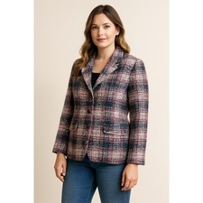 Vintage D'amselle Wool Blazer Gray Blue Mauve Plaid Sz S picture