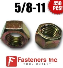 (Qty 450) 5/8-11 Grade 8 Finish Hex Nuts Yellow Zinc Plated Hardened Bulk Box picture