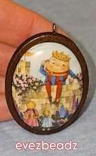 EvezBeadz Whimsical Humpty Dumpty Vintage Porcelain Pagoda Wooden Oval Pendant picture