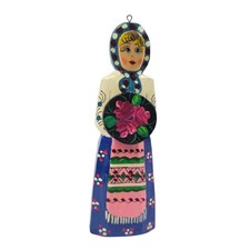 Vintage Hand Painted Russian Folk Art Wooden Woman Figurine Ornament 4.5 Inch picture