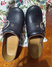Dansko Women’s Dark Brown Leather Slip-On Clogs Round Toe Buckle Comfort 8.5M picture
