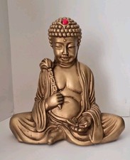 Vintage 1962 Universal Statuary Corp Gold Buddha Statue #765 Red Gem 13