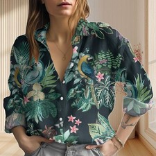 Tropical Parrot Shirt Botanical Blouse Jungle Bird Print Casual Top DUTY PAID picture