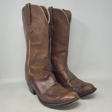 VTG Lucchese Boots 10EE Brown Leather Western Cowboy Ranch Handmade USA Rodeo picture