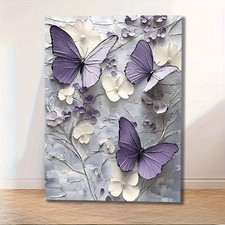 Pale Purple Butterfly Floral Impasto Framed Canvas Gift For Home Decor picture