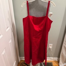 Vintage Ann Taylor Red Dress 16 NWT 90s Minimalist Y2k Quiet Luxury Cotton Midi picture