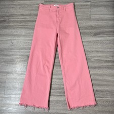 Pistola Penny Crop Jeans Womens 25 Flamingo Pink High Rise Wide Leg Raw Hem NEW picture