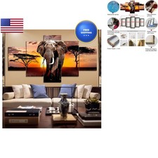 SUNYSUBY 5 Pcs Africa Grassland Elephant Large Framed Canvas Wall Art Oil picture