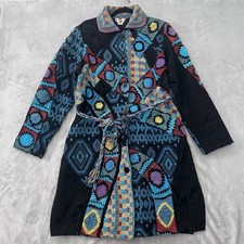 VTG Sandy Starkman Trench Coat Womens XL Patchwork Wearable Art Boho Colorful picture