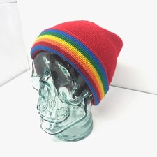 Vintage Rainbow Pride Knit Beanie Ski Winter Hat picture
