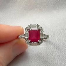3.85 Ct Emerald Cut Natural Ruby Diamond Engagement Ring 14K Solid WhiteGold picture