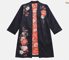 Chico's Black/Red Floral Open Front Kimono Jacket Lightweight 3/4 Sleeve Sz 2 picture
