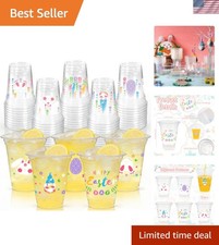 Easter Party Cups - 50pcs 12oz Easter Bunny Clear Plastic Disposable Cups Set... picture