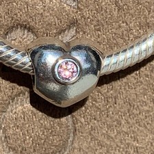 Authentic Pandora Puff Heart Pink CZ Sterling Silver Charm 790134PCZ Retired picture