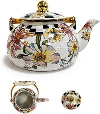 Teapot for Stovetop, Vintage Tea Kettle, Floral Tea Kettle - Enamel Coated picture
