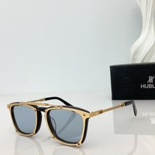 HUBLOT H042 Sunglasses Black Gold Frame Blue Lens Square Vintage Style picture