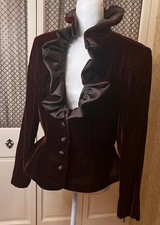 Vintage Velvet Pant Suit Ruffle Portrait Collar Bridgerton Renfair 2pc As Is picture