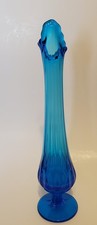 Vintage MCM Fenton Sapphire Blue Thumbprint Swung Vase 14