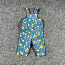 VTG 70s Health-Tex Overalls Toddler 18M Blue Corduroy Novelty School Print USA picture