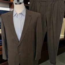 Vintage 1960s Hart Schaffner Marx Suit 46S 40x32 Full Canvas Brown Glen plaid picture