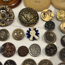 RARE Antique Victorian Picture Button Lot Of 61 Brass Steel Glass Horn 1800s picture
