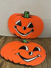 VTG Beistle 1990 2-Sided Pumpkin Face Die Cut Halloween 2 / 12” picture