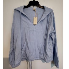 Magaschoni Women Light Blue Organic Cotton Gauze Hoodie Pullover Medium NWT picture