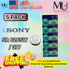 5 X New SONY 377 SR626SW 1.55V Silver Oxide Button Battery Expire Date Dec/2031 picture