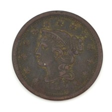 1852 Braided Hair Large Cent 1C US Type Coin Fine Detail Corroded Copper picture