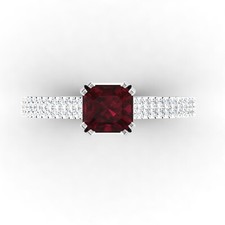 0.71 Ct Cushion Natural Ruby & Diamond Engagement Ring 14k White Gold Size 8 picture