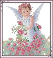 Happy Forever 11CT Stamped Cross Stitch, R312 Rose Angel, Size 19''x21'' picture
