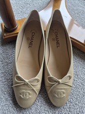 AUTH CHANEL G02819 CC Bow Ballet Flats Cream Beige Leather Made Italy,size 39.5C picture
