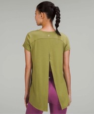 Lululemon Open Up Tie Back Olive Green Short Sleeve Top picture